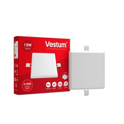 Светодиодный светильник врезной потолочный квадратный 12W 4100K 1200lm h-27mm Vestum 