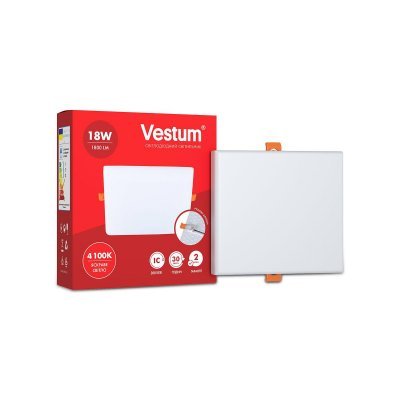 Встраиваемый потолочный светодиодный светильник квадратный 18W 4100K 1620lm с раздвижными клипсами Vestum